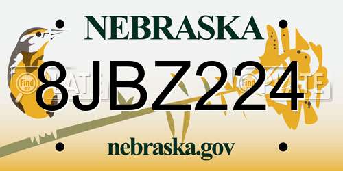 8JBZ224 Nebraska License Plate