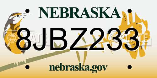 8JBZ233 Nebraska License Plate