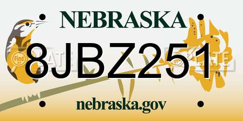 8JBZ251 Nebraska License Plate