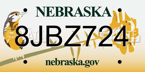 8JBZ724 Nebraska License Plate