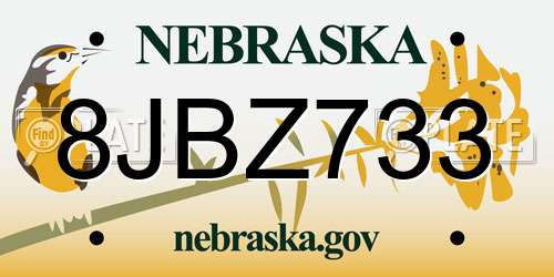 8JBZ733 Nebraska License Plate