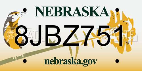 8JBZ751 Nebraska License Plate