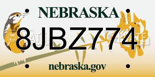 8JBZ774 Nebraska License Plate