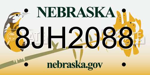 8JH2088 Nebraska License Plate