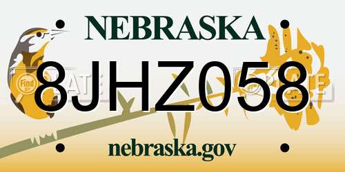 8JHZ058 Nebraska License Plate