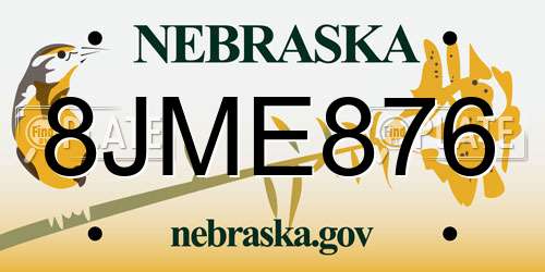 8JME876 Nebraska License Plate