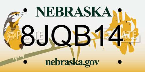 8JQB14 Nebraska License Plate