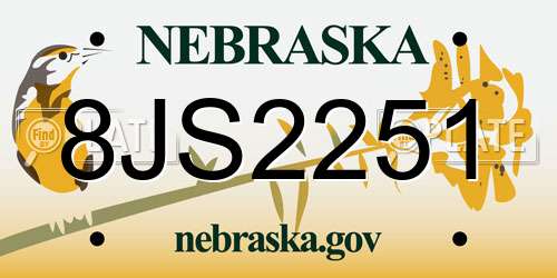 8JS2251 Nebraska License Plate