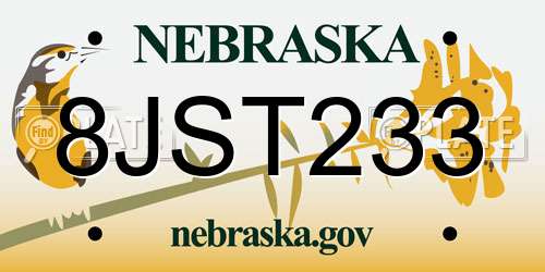 8JST233 Nebraska License Plate