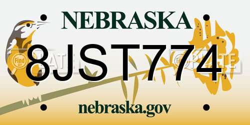 8JST774 Nebraska License Plate