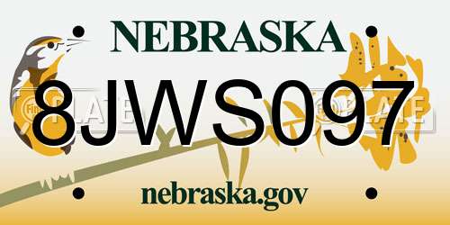 8JWS097 Nebraska License Plate