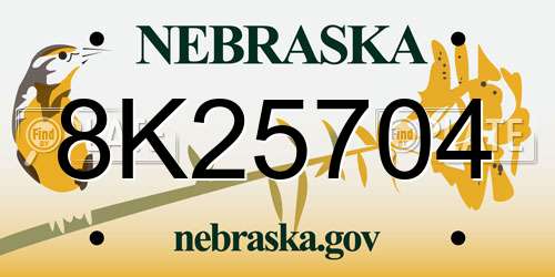 8K25704 Nebraska License Plate
