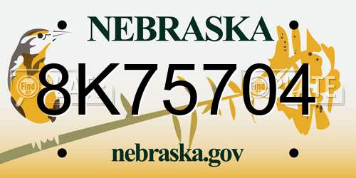 8K75704 Nebraska License Plate