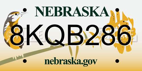 8KQB286 Nebraska License Plate