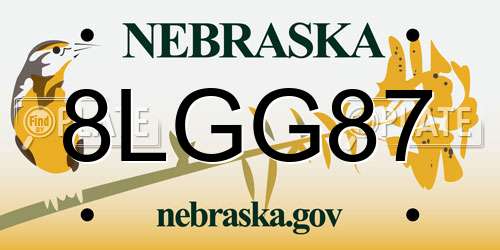 8LGG87 Nebraska License Plate
