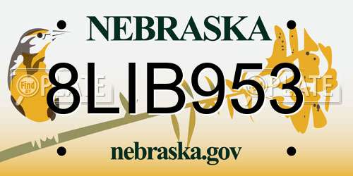 8LIB953 Nebraska License Plate