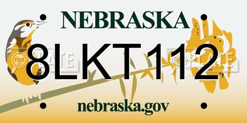 8LKT112 Nebraska License Plate