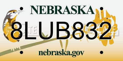 8LUB832 Nebraska License Plate