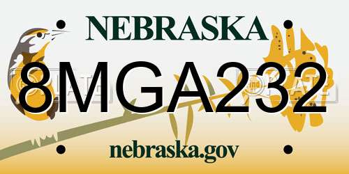 8MGA232 Nebraska License Plate