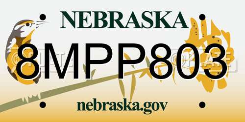 8MPP803 Nebraska License Plate