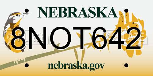 8NOT642 Nebraska License Plate