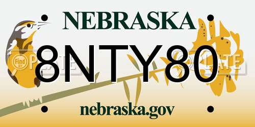 8NTY80 Nebraska License Plate