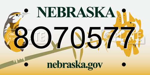 8O70577 Nebraska License Plate