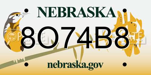 8O74B8 Nebraska License Plate