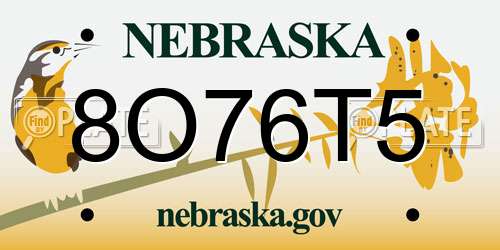 8O76T5 Nebraska License Plate