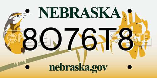 8O76T8 Nebraska License Plate