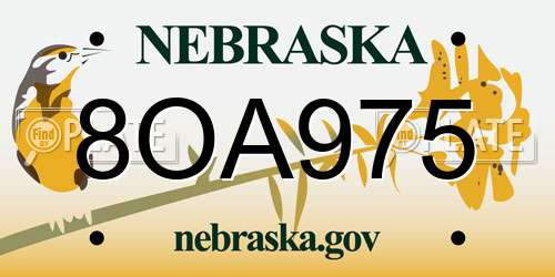 8OA975 Nebraska License Plate