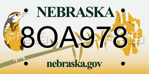 8OA978 Nebraska License Plate