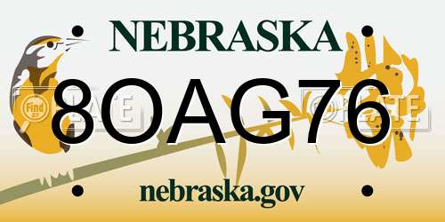 8OAG76 Nebraska License Plate