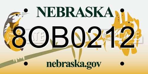 8OB0212 Nebraska License Plate