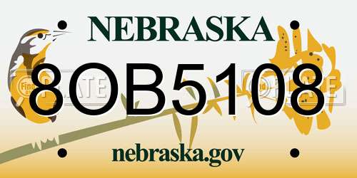 8OB5108 Nebraska License Plate
