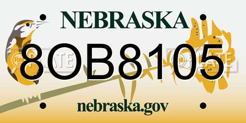 8OB8105 Nebraska License Plate