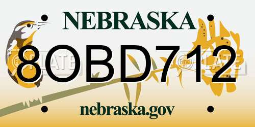 8OBD712 Nebraska License Plate