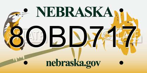 8OBD717 Nebraska License Plate