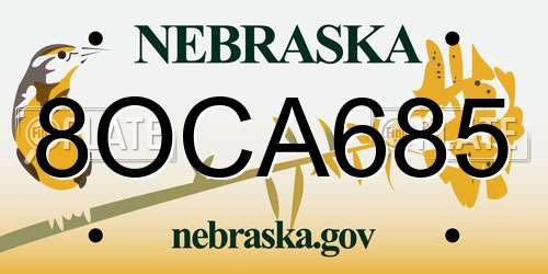 8OCA685 Nebraska License Plate