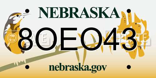 8OEO43 Nebraska License Plate