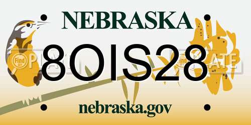 8OIS28 Nebraska License Plate