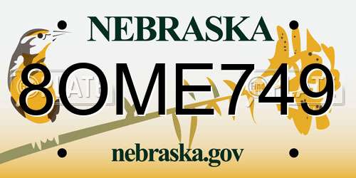 8OME749 Nebraska License Plate