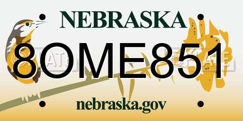8OME851 Nebraska License Plate