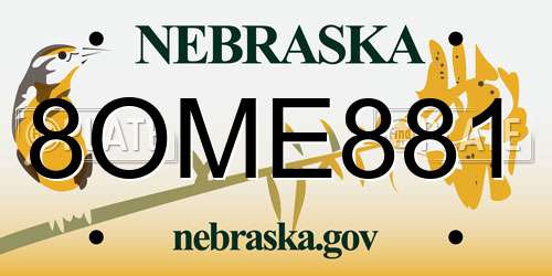 8OME881 Nebraska License Plate