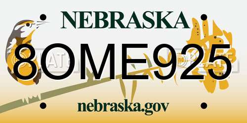 8OME925 Nebraska License Plate