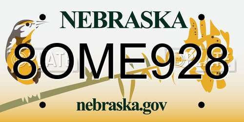 8OME928 Nebraska License Plate