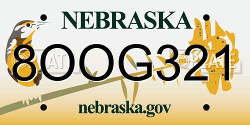8OOG321 Nebraska License Plate