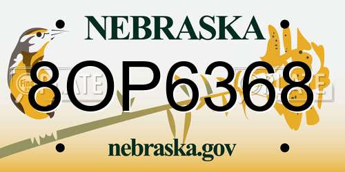 8OP6368 Nebraska License Plate