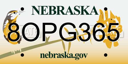 8OPG365 Nebraska License Plate
