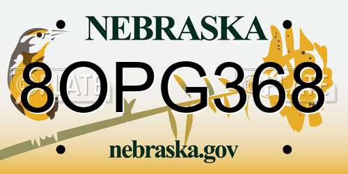 8OPG368 Nebraska License Plate